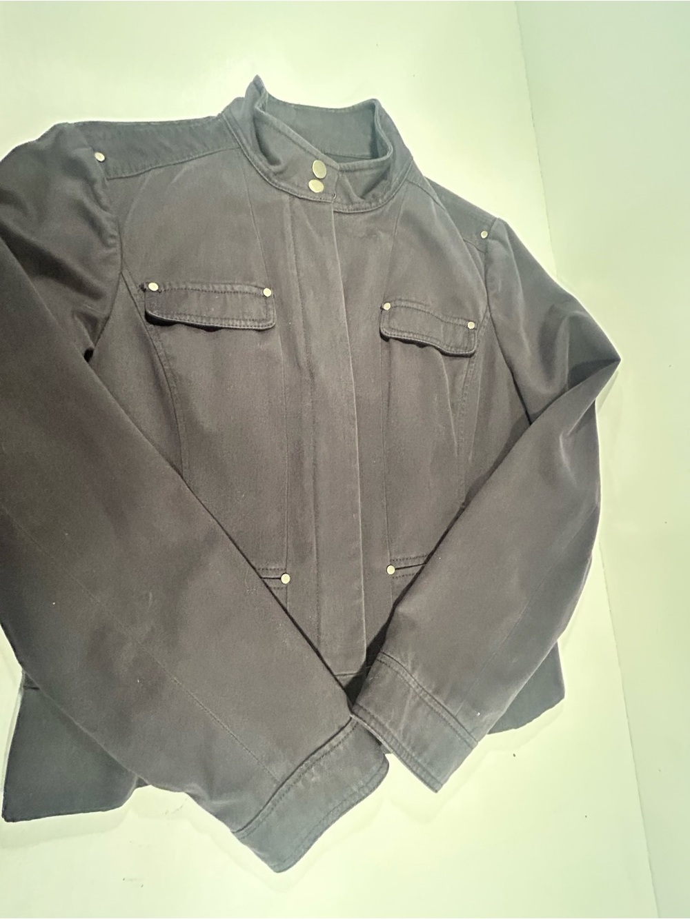 Adrienne Vittadini Military Jacket Womens Black  Snap Front Moto Style Size 8